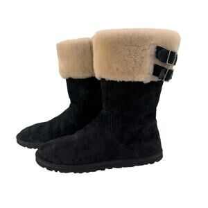 UGG Australia Black Shearling Buckle Cuff Sheepskin Boots Women’s 9 Cozy Winter